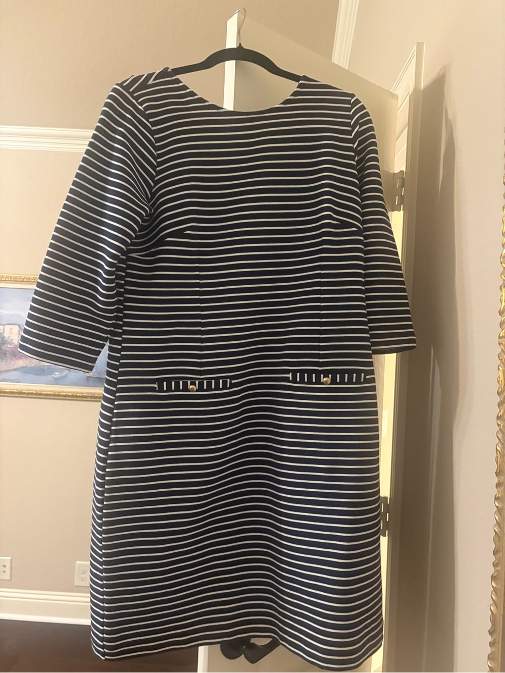 Talbots Navy and White Striped Sheath Dress